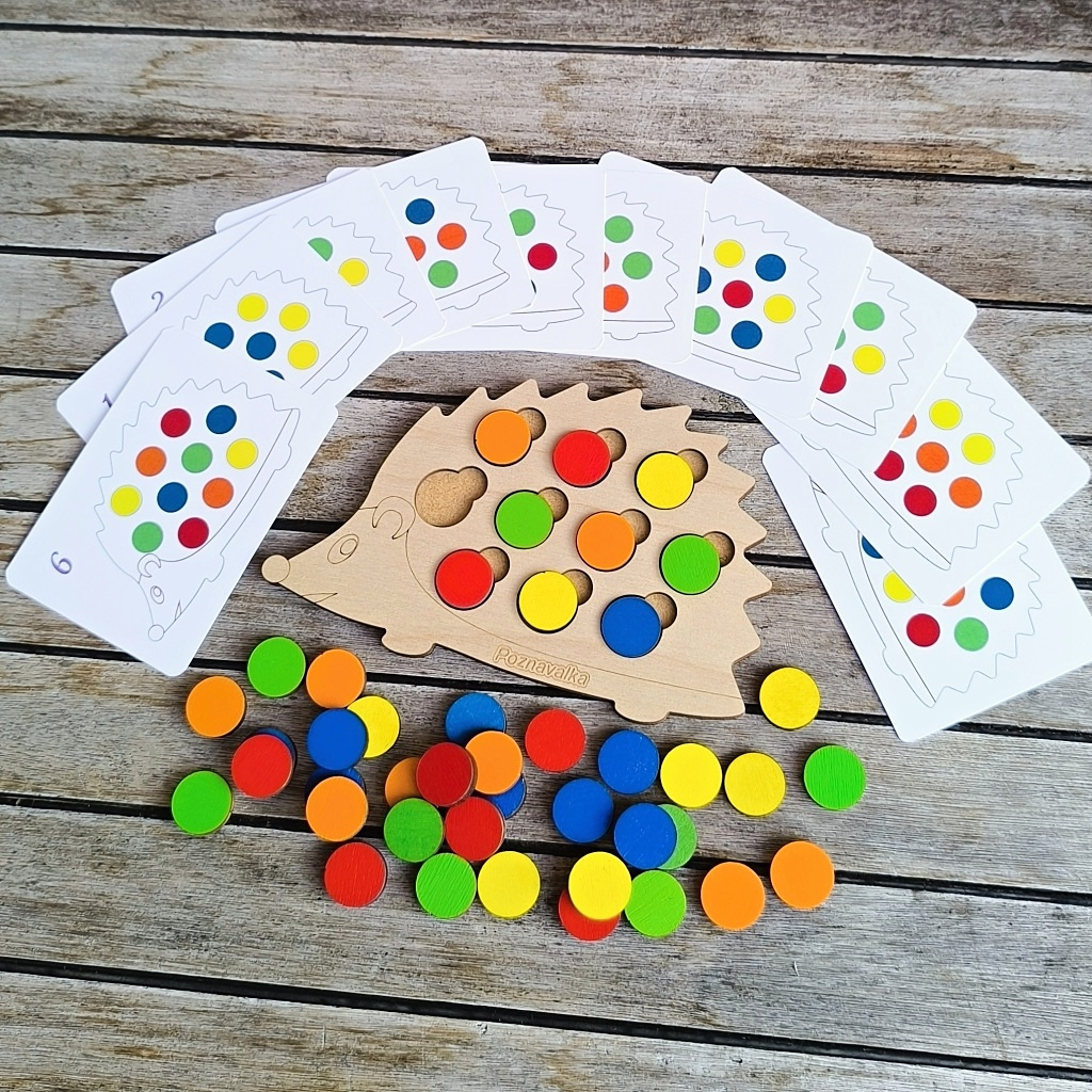 Ježek - dřevěná hra aktivity barevná kolečka skládačka puzzle
